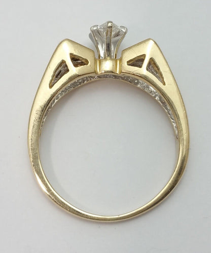 14K Solid Yellow Gold Marquise & Baguette Diamond Ring