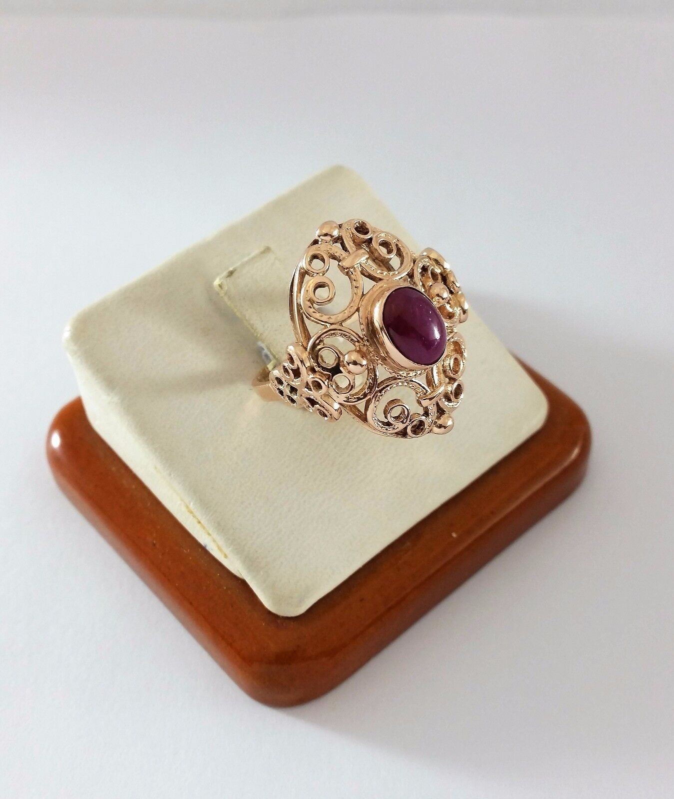 Vintage 14K Rose Gold Cabochan Ruby Ring