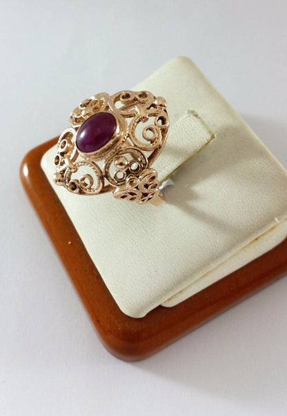 Vintage 14K Rose Gold Cabochan Ruby Ring