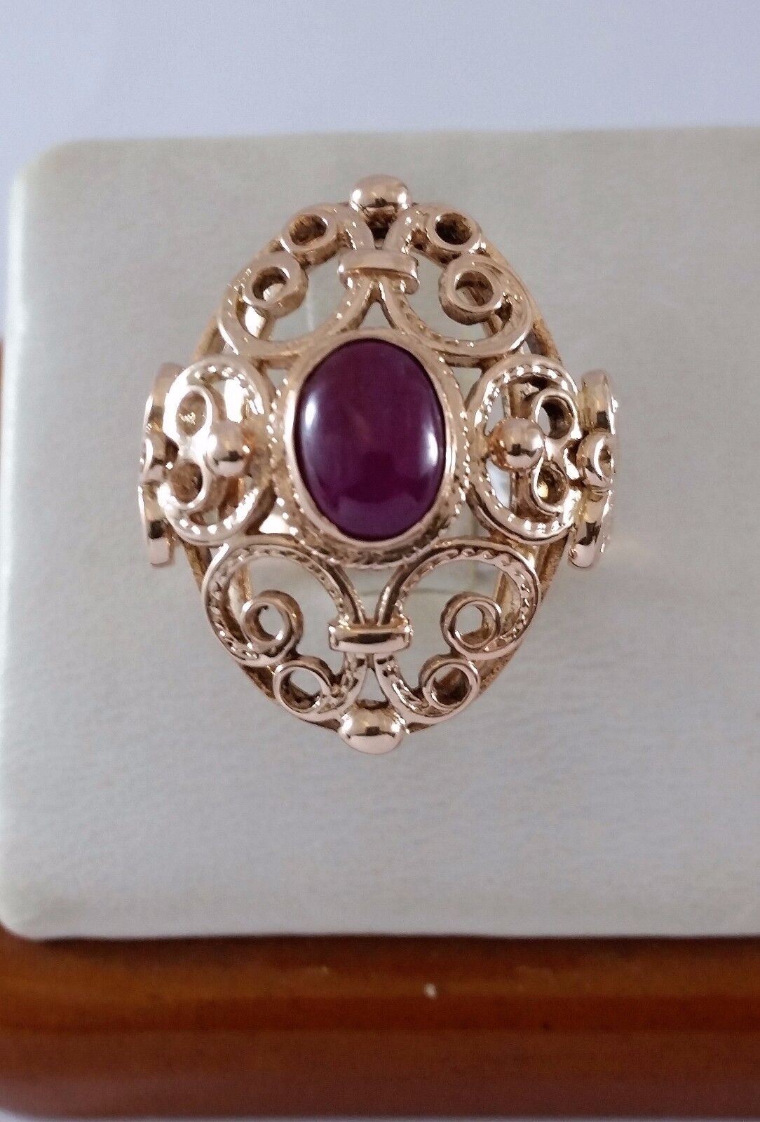 Vintage 14K Rose Gold Cabochan Ruby Ring