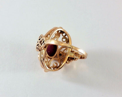 Vintage 14K Rose Gold Cabochan Ruby Ring