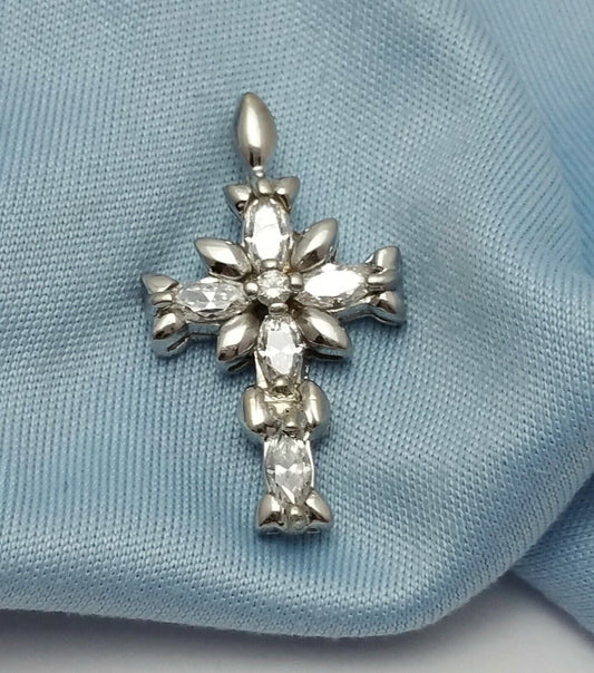 14K Solid White Gold Cubic Zirconia Cross Pendant