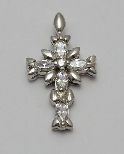 14K Solid White Gold Cubic Zirconia Cross Pendant