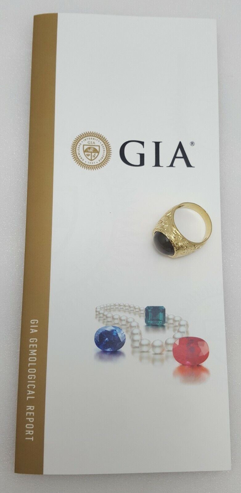 Yellow Gold 18K Karat Designer Gold Ring w/ Greenish Gray Sapphire GIA Certified