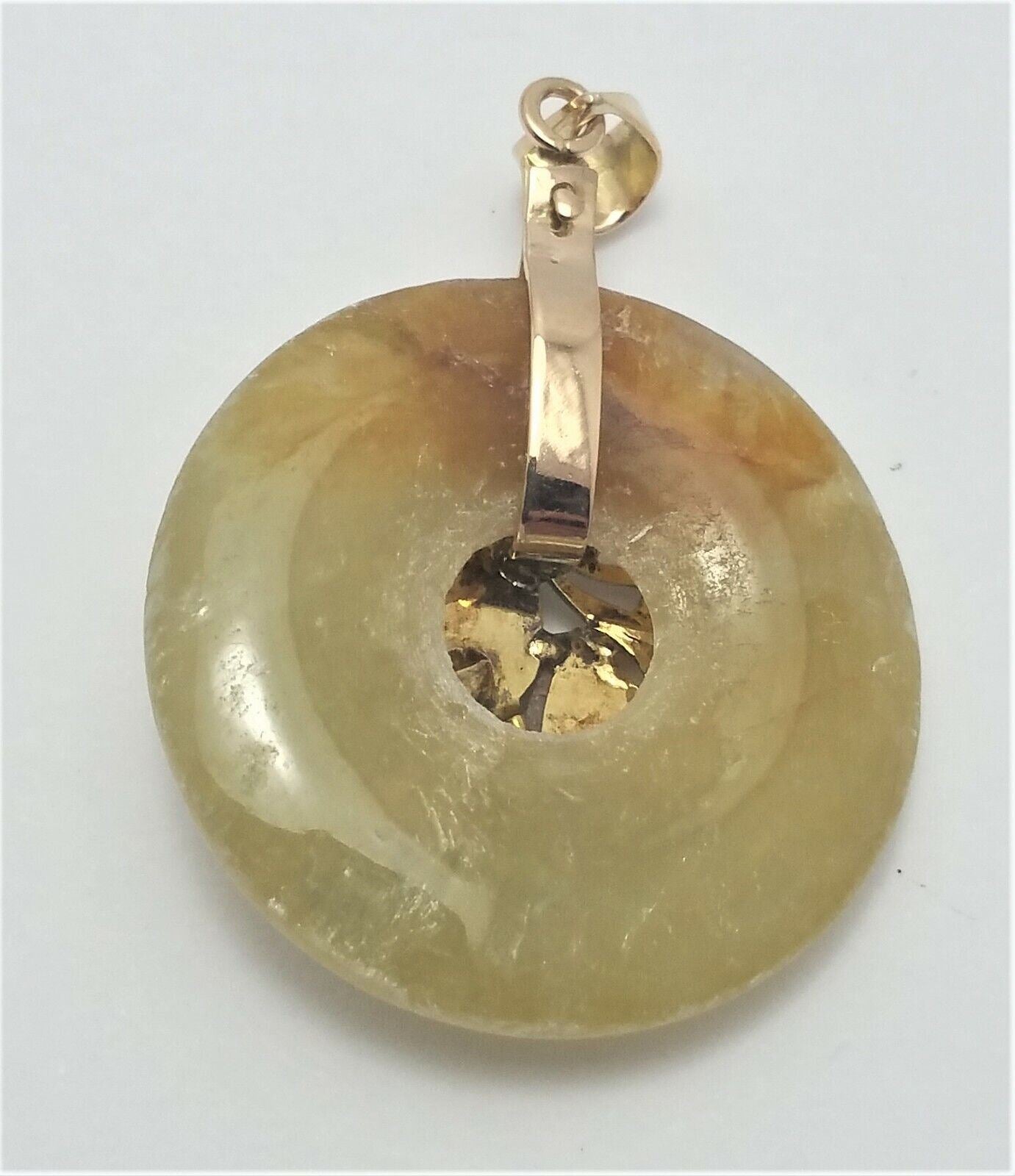 14K Solid Yellow Gold Round Multi Colored Jade Charm Pendant