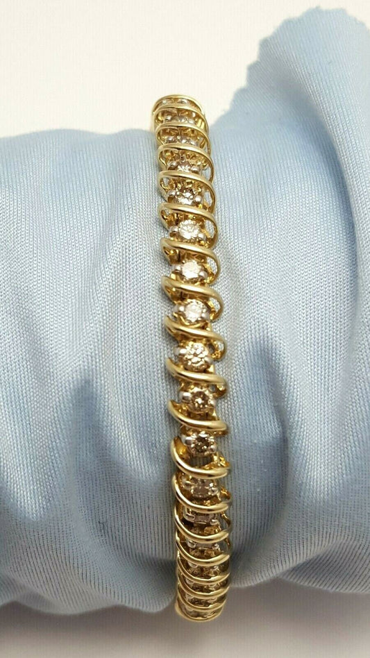 14K Solid Yellow Gold Designer Diamond Tennis Link Bracelet