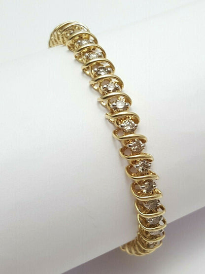 14K Solid Yellow Gold Designer Diamond Tennis Link Bracelet