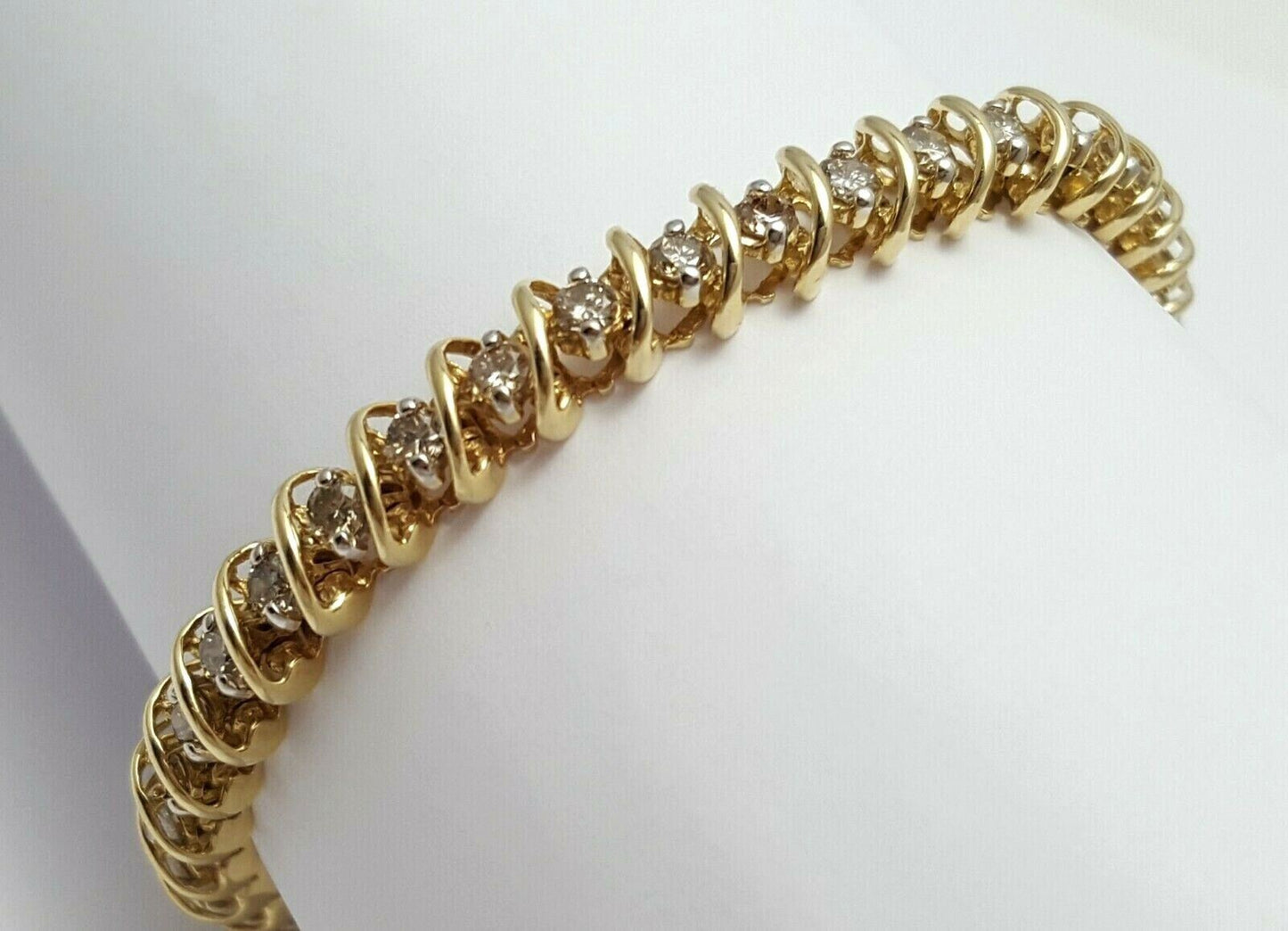 14K Solid Yellow Gold Designer Diamond Tennis Link Bracelet