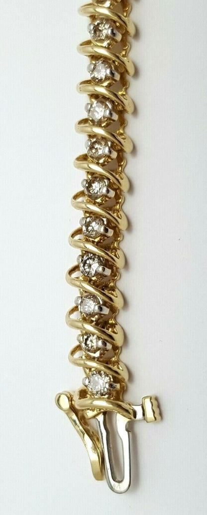 14K Solid Yellow Gold Designer Diamond Tennis Link Bracelet