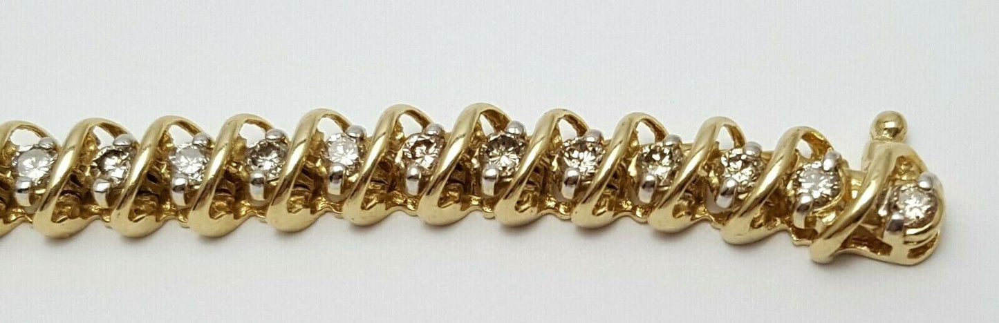 14K Solid Yellow Gold Designer Diamond Tennis Link Bracelet