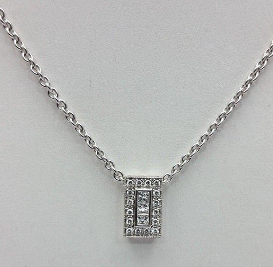 Alor 18K White Gold Cable Link Necklace Rectangle Pendant w/Dia's 08-08-6115-11
