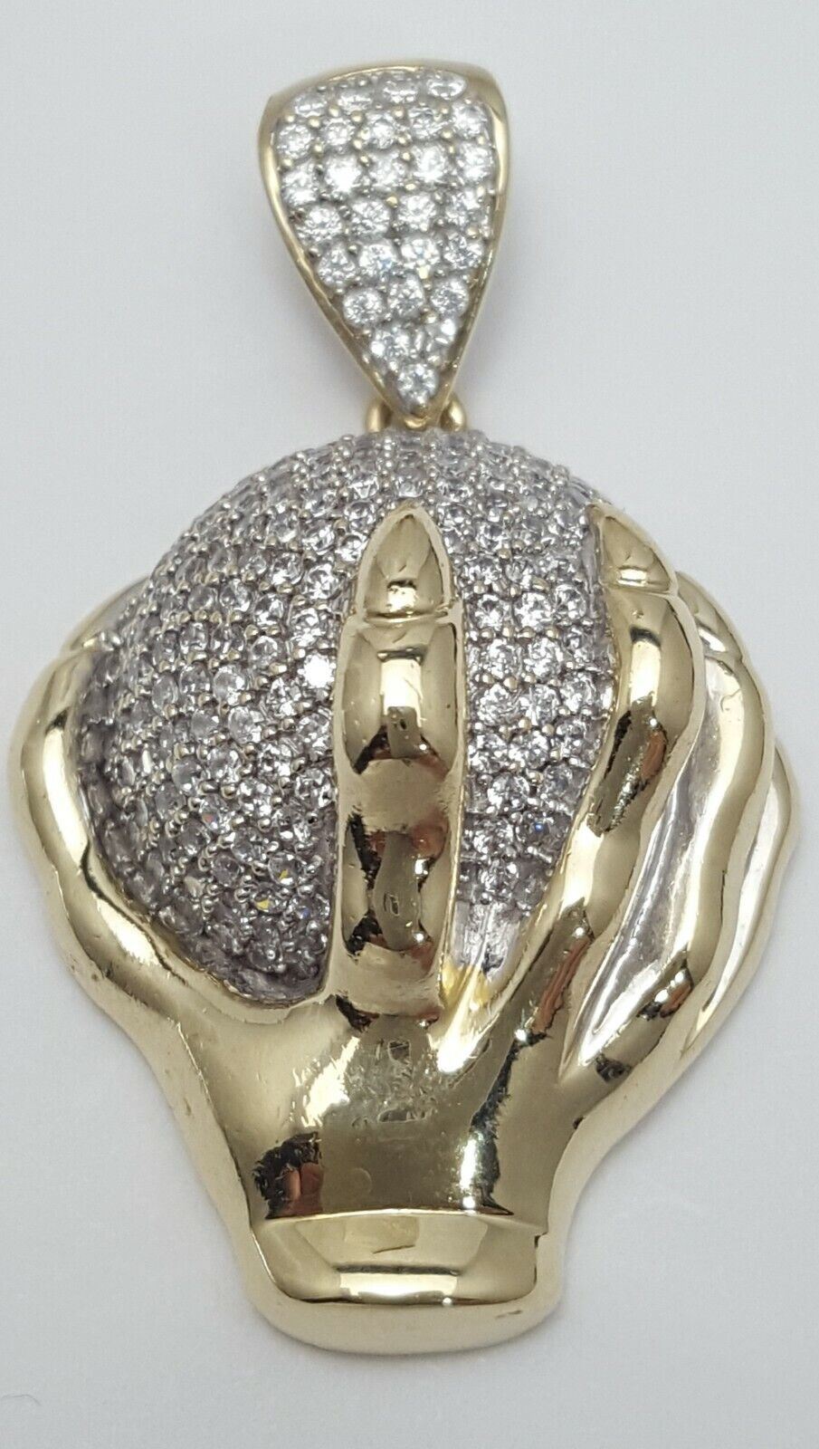 10K Yellow Gold Hand Holding Globe World Cubic Zirconia Charm Pendant