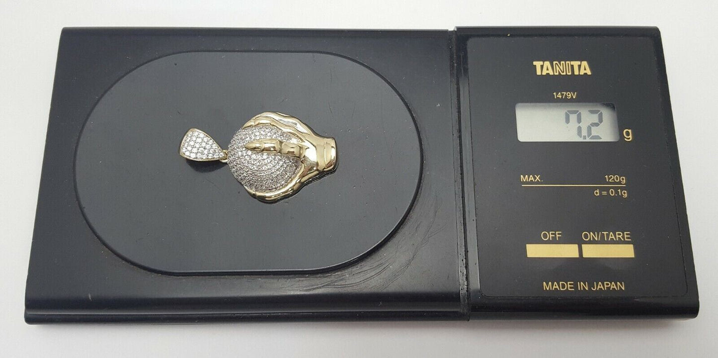 10K Yellow Gold Hand Holding Globe World Cubic Zirconia Charm Pendant