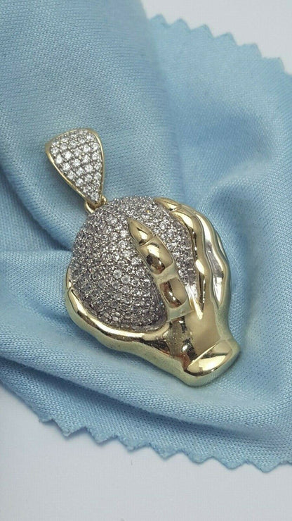 10K Yellow Gold Hand Holding Globe World Cubic Zirconia Charm Pendant