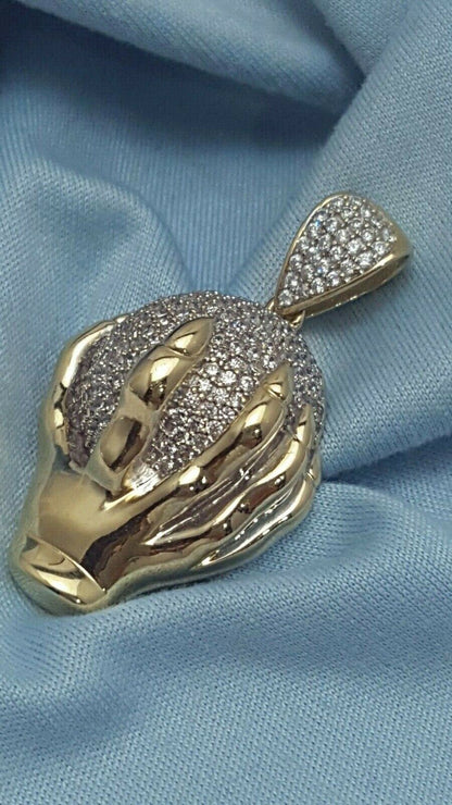 10K Yellow Gold Hand Holding Globe World Cubic Zirconia Charm Pendant