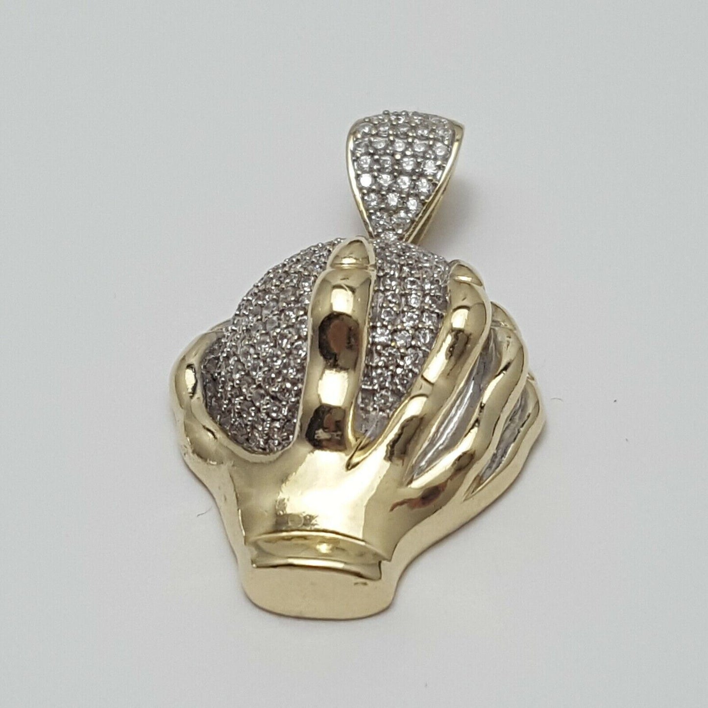 10K Yellow Gold Hand Holding Globe World Cubic Zirconia Charm Pendant