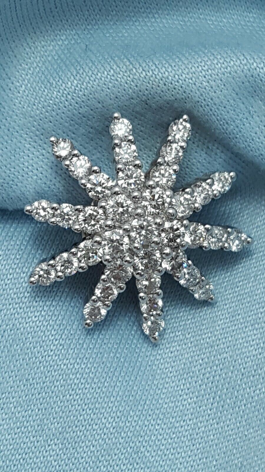 14K Solid White Gold 10 Sided Star Shaped Diamond Charm Pendant