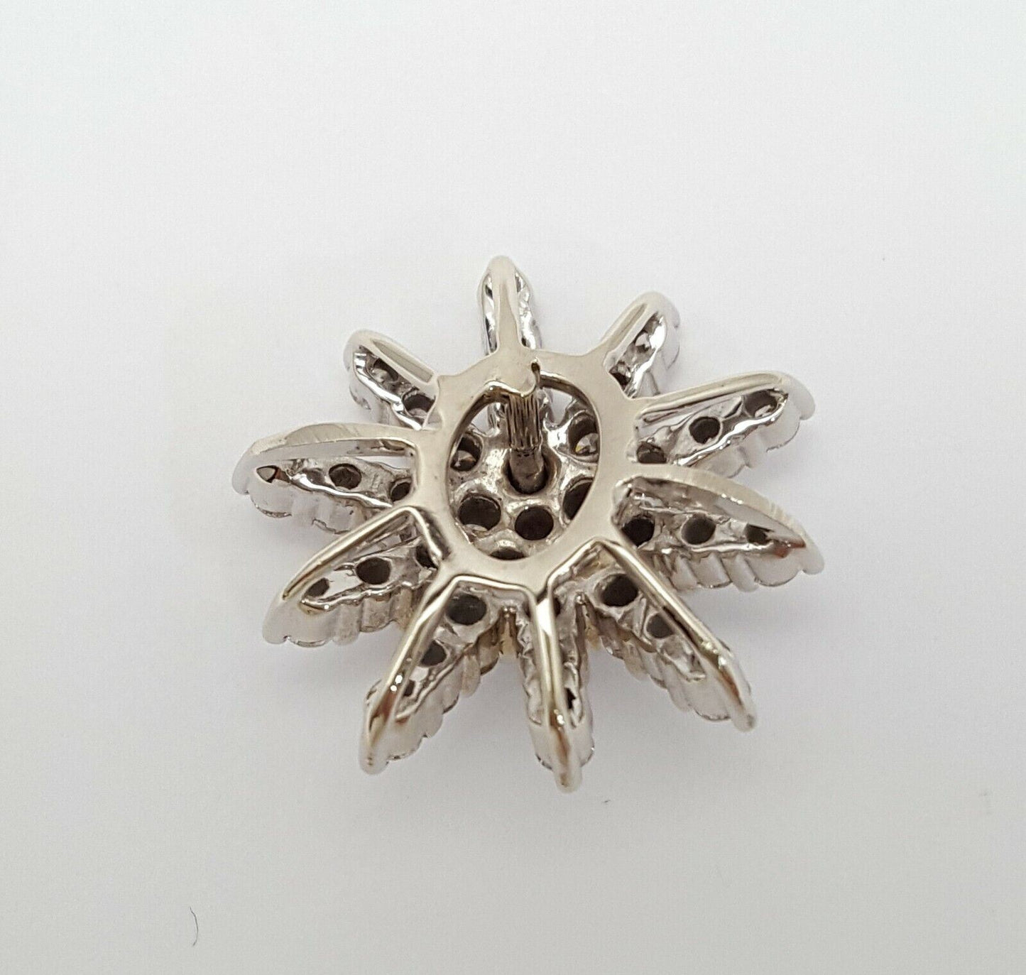 14K Solid White Gold 10 Sided Star Shaped Diamond Charm Pendant