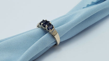 14K  Solid Yellow Gold Ladies Designer Ring Sapphire & Diamonds