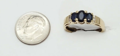 14K  Solid Yellow Gold Ladies Designer Ring Sapphire & Diamonds