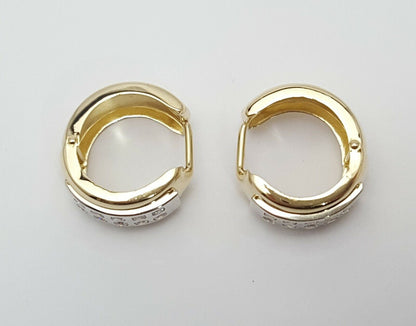 14K Multi Tone Gold Designer Cubic Zirconia Round Hoop Earrings