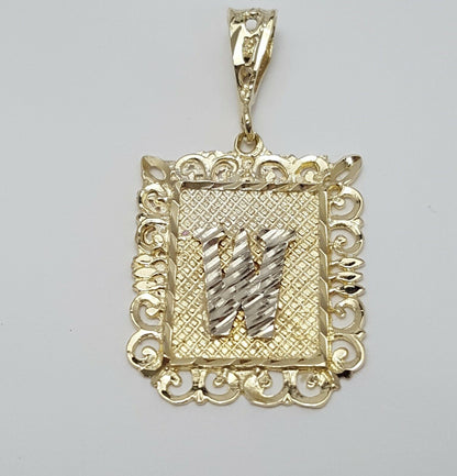 14K Solid Two Tone Initial Letter " W " Charm Pendant