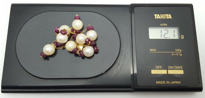 14K Yellow Gold Pearl & Ruby Link Chain Necklace