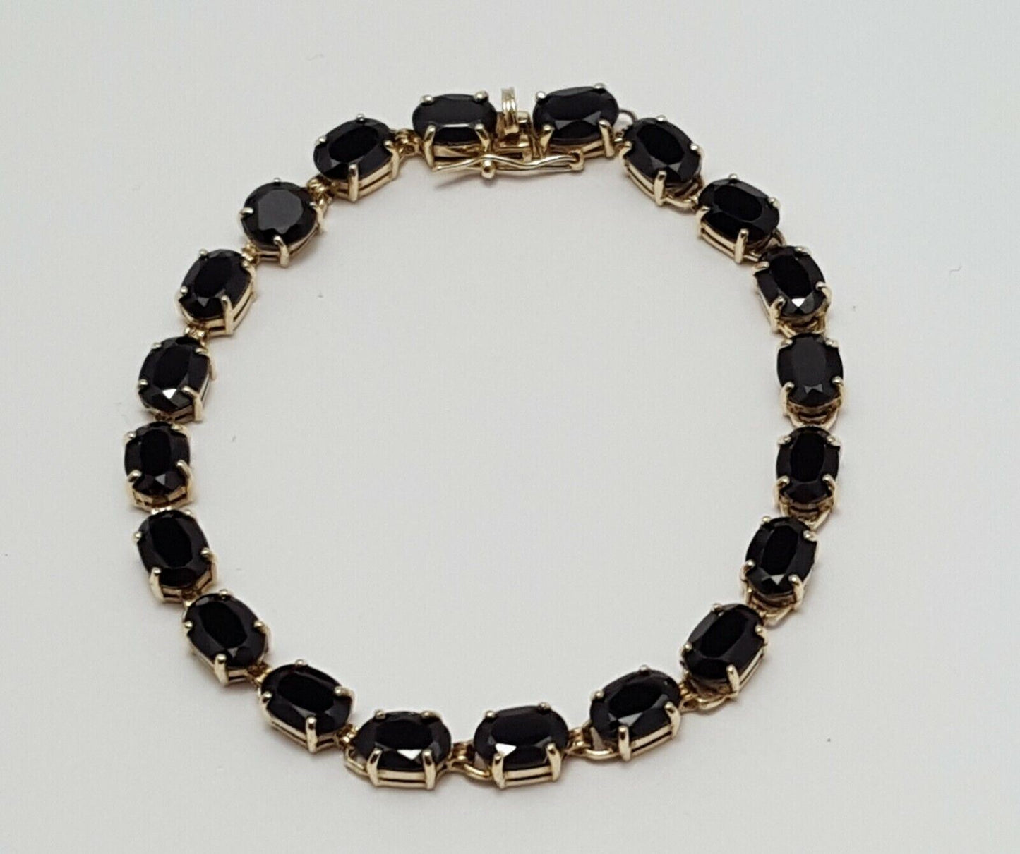 10K Solid Yellow Gold Designer Onyx Tennis Link Bracelet