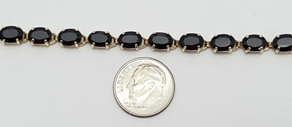 10K Solid Yellow Gold Designer Onyx Tennis Link Bracelet