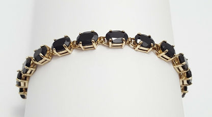 10K Solid Yellow Gold Designer Onyx Tennis Link Bracelet