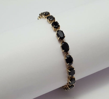 10K Solid Yellow Gold Designer Onyx Tennis Link Bracelet