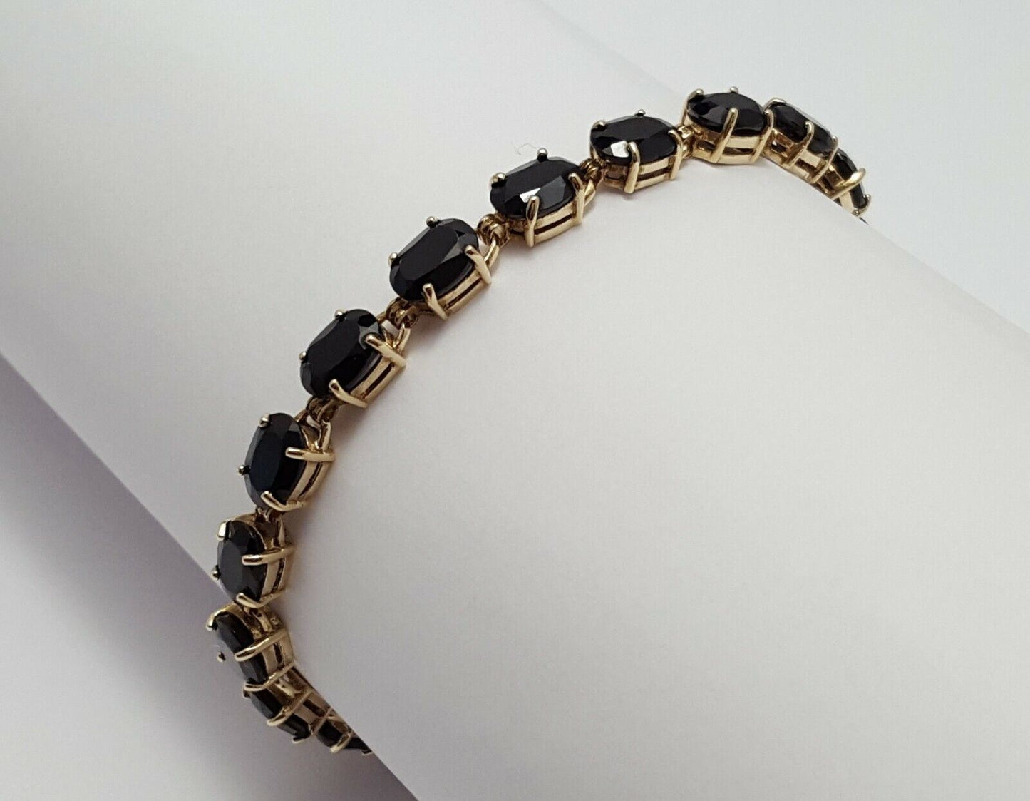 10K Solid Yellow Gold Designer Onyx Tennis Link Bracelet