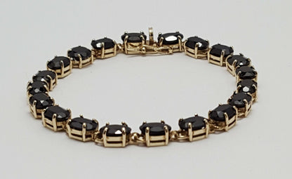 10K Solid Yellow Gold Designer Onyx Tennis Link Bracelet