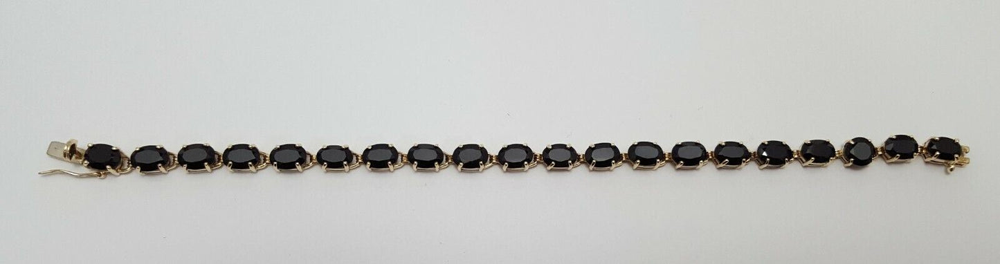 10K Solid Yellow Gold Designer Onyx Tennis Link Bracelet