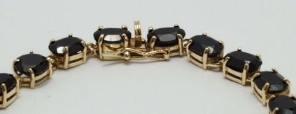 10K Solid Yellow Gold Designer Onyx Tennis Link Bracelet