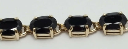 10K Solid Yellow Gold Designer Onyx Tennis Link Bracelet