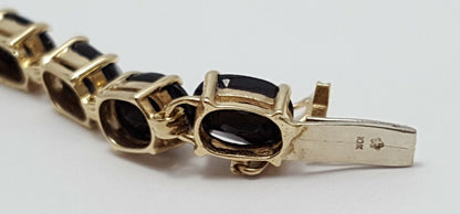 10K Solid Yellow Gold Designer Onyx Tennis Link Bracelet