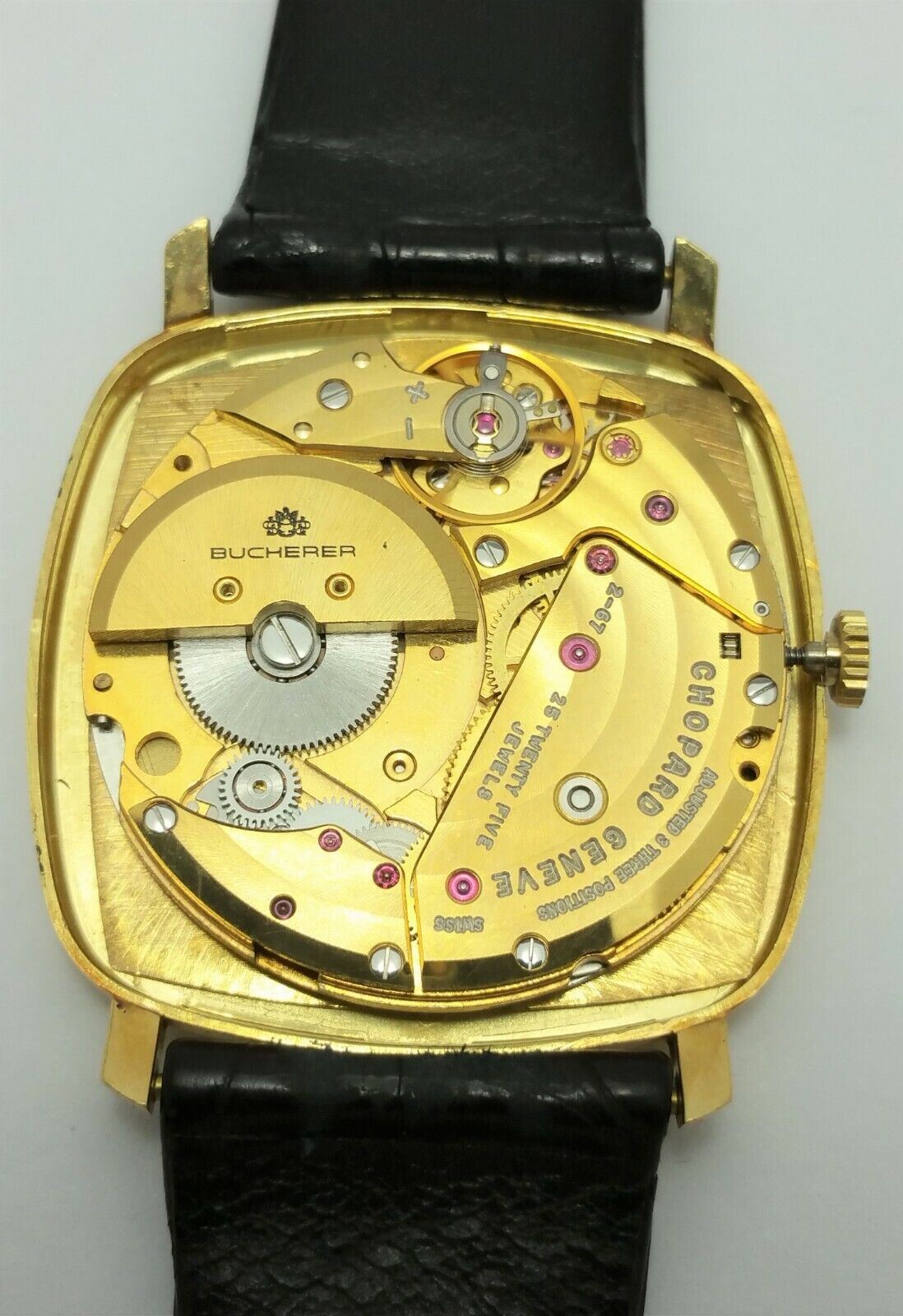 Bucherer 18K Yellow Gold Ref 2110 Chopard & Cie Cal. 2-67 3 Adj 25 Jewels Watch