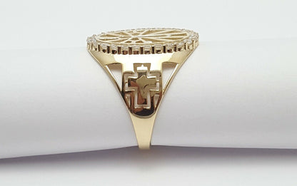 14K  Yellow Gold Designer Religious Cross Ring with Cubic Zirconias