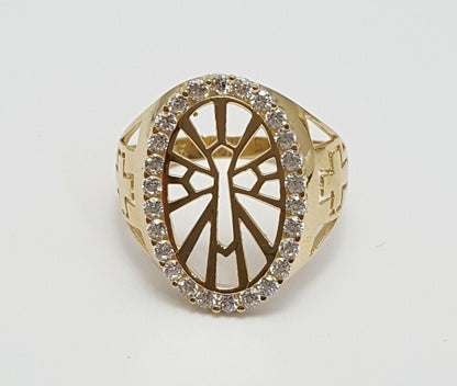 14K  Yellow Gold Designer Religious Cross Ring with Cubic Zirconias