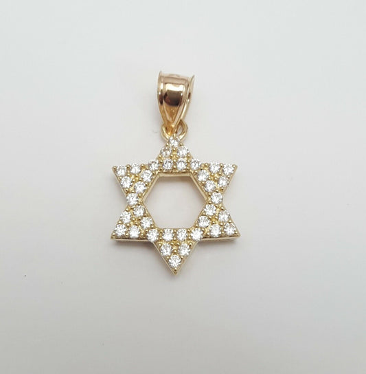 14K Solid Yellow Gold Religious Star of David Cubic Zirconia Charm Pendant