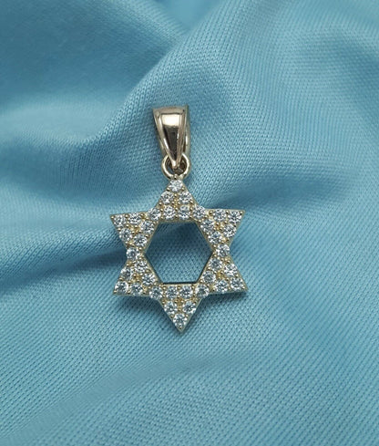 14K Solid Yellow Gold Religious Star of David Cubic Zirconia Charm Pendant