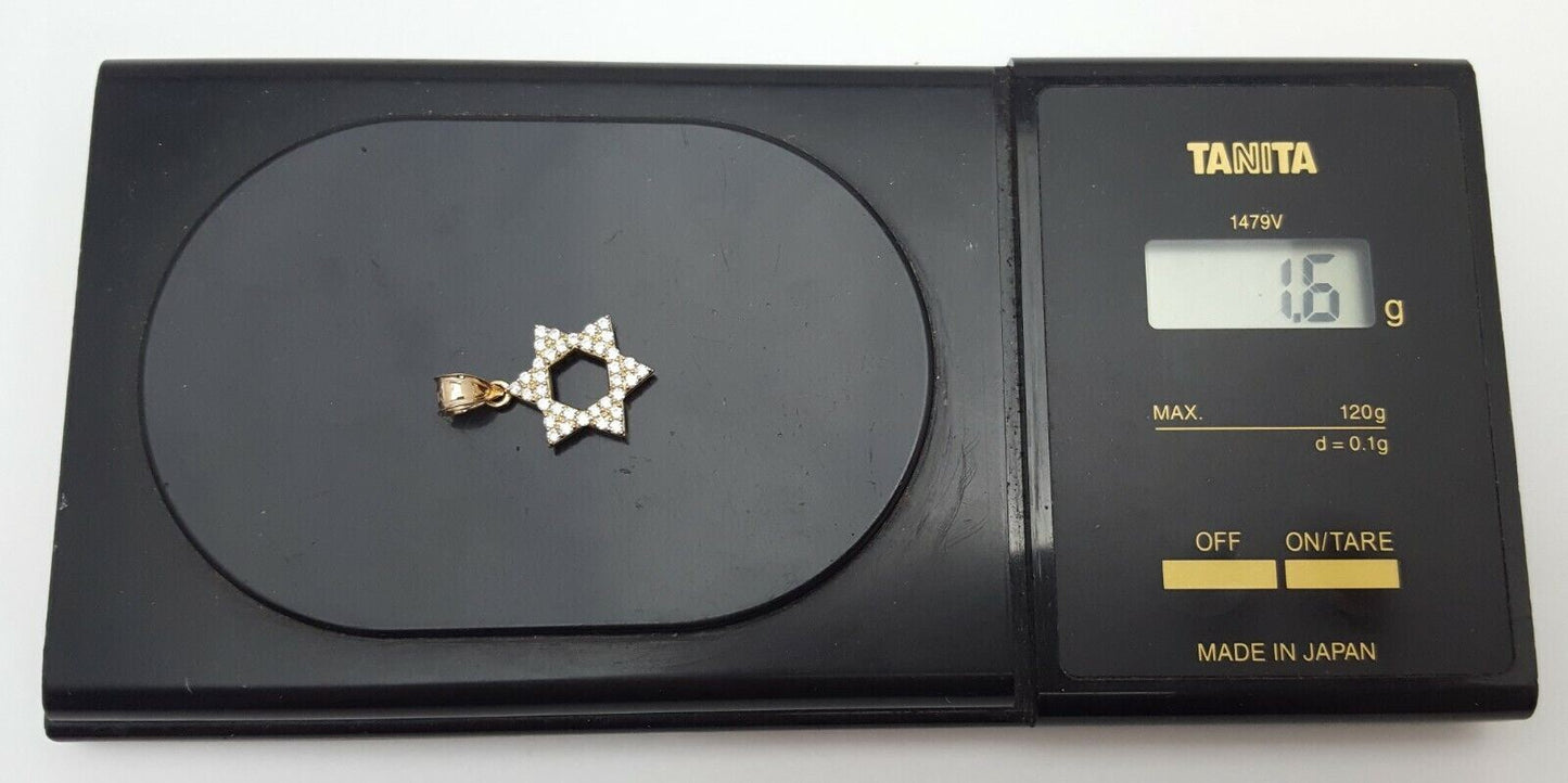 14K Solid Yellow Gold Religious Star of David Cubic Zirconia Charm Pendant