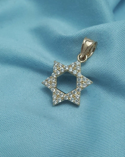 14K Solid Yellow Gold Religious Star of David Cubic Zirconia Charm Pendant