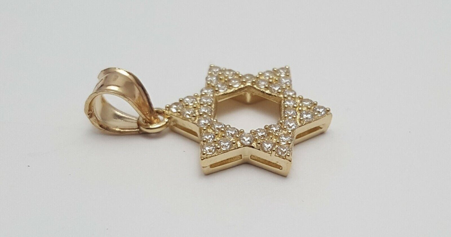 14K Solid Yellow Gold Religious Star of David Cubic Zirconia Charm Pendant