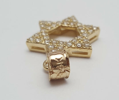 14K Solid Yellow Gold Religious Star of David Cubic Zirconia Charm Pendant