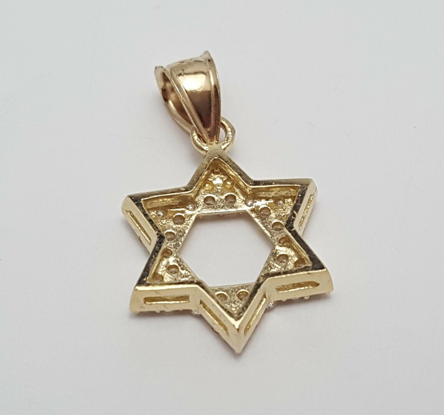 14K Solid Yellow Gold Religious Star of David Cubic Zirconia Charm Pendant