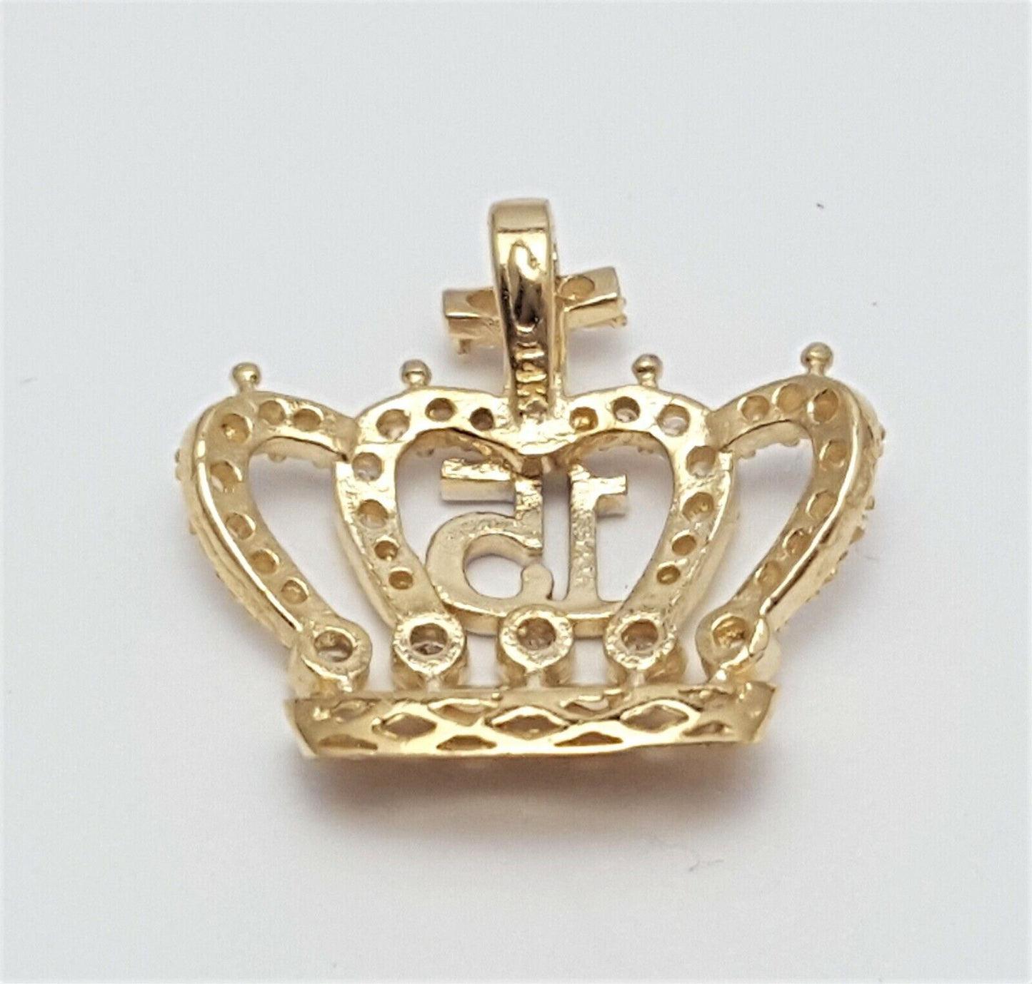 14K Two Tone Cubic Zirconia Quinceanera Crown Tiara 15 Charm Pendant