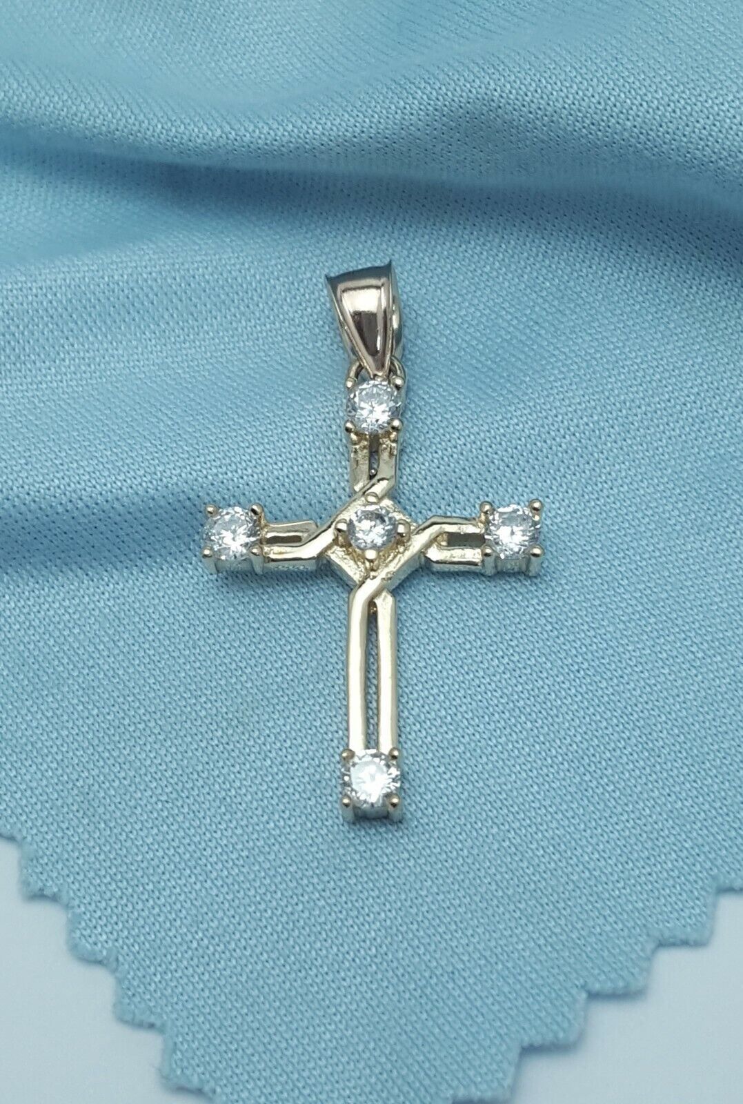 14K Solid Yellow Gold Religious Cubic Zirconia Cross Charm Pendant