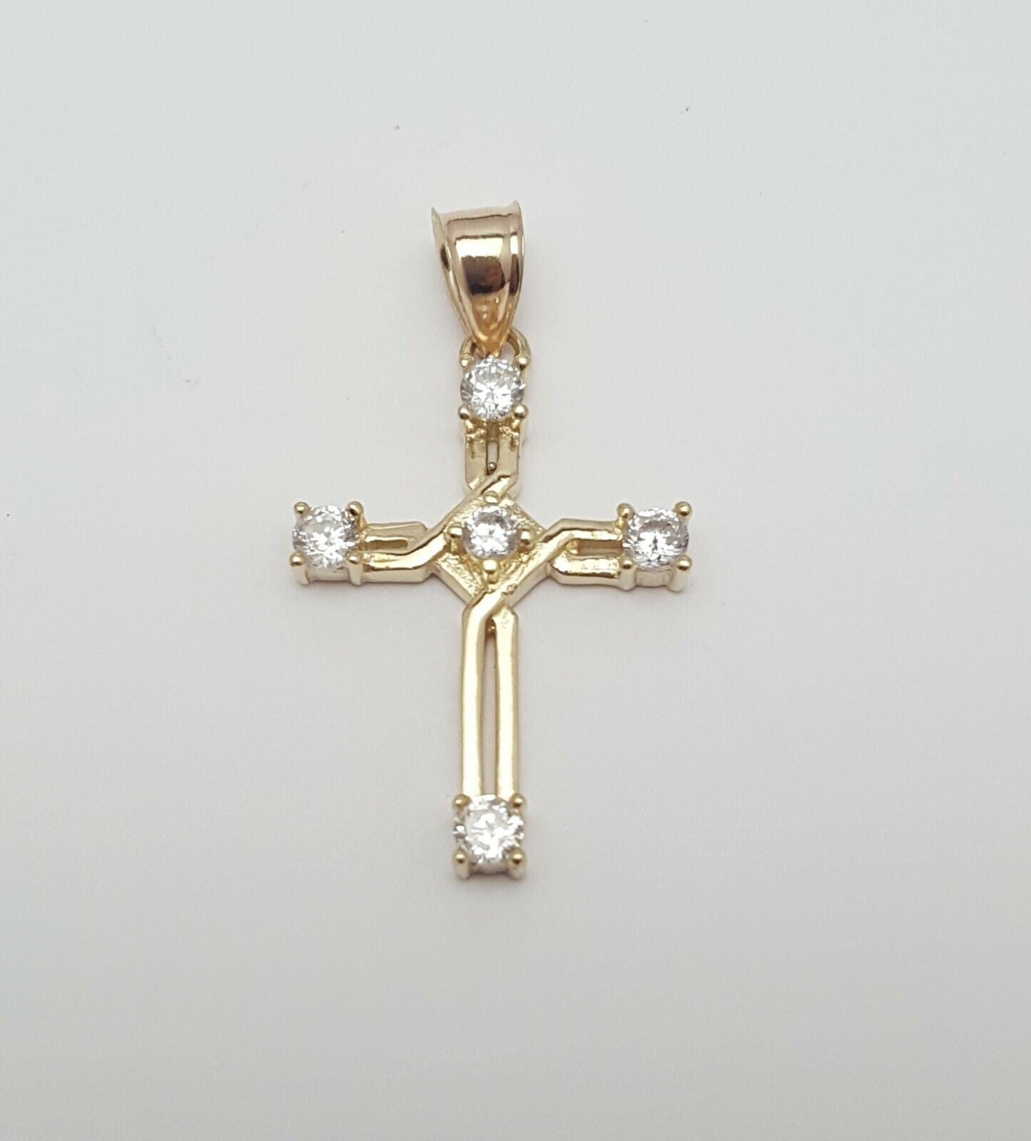 14K Solid Yellow Gold Religious Cubic Zirconia Cross Charm Pendant